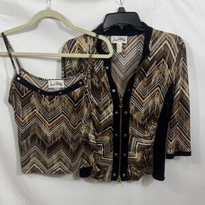 Joseph Ribkoff Chevron Camisole and Cardigan Set - Black and Brown